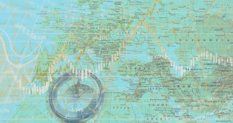 Compass on Asia Middle East Map with Financial Graph Overlay - Download Free Stock Images Pikwizard.com