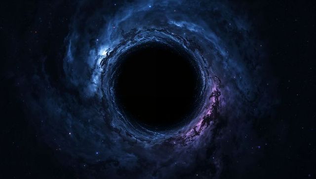 Hypnotic black hole pulling cosmic gases amidst glowing nebula