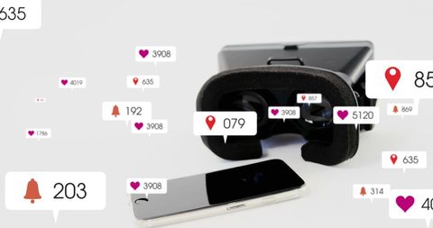 Virtual Reality Headset with Smartphone and Social Media Icons