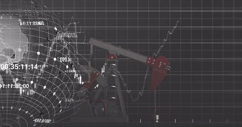 Global Oil Market Data Visualization with Pumpjack and Graphs