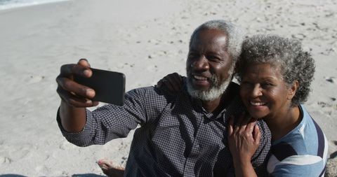 Senior African American Couple Enjoying Beach Selfie Moment - Download Free Stock Images Pikwizard.com
