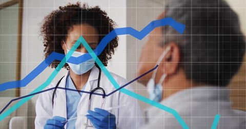 Healthcare professional conducting nasal swab with data overlay visualization
