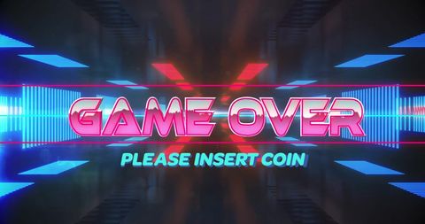 Retro Neon Game Over Banner in Futuristic Style