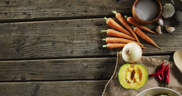 Rustic Kitchen Table with Fresh Vegetables and Ingredients - Download Free Stock Images Pikwizard.com