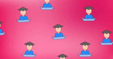 Graduation icon pattern on pink background