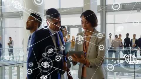 Business Professionals in Office Networking with Digital Technology