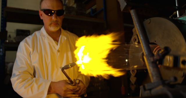 Male Glassblower Working with Blowtorch in Workshop - Download Free Stock Images Pikwizard.com