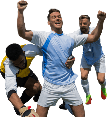 Cheerful Diverse Soccer Players Celebrating Victory Transparent