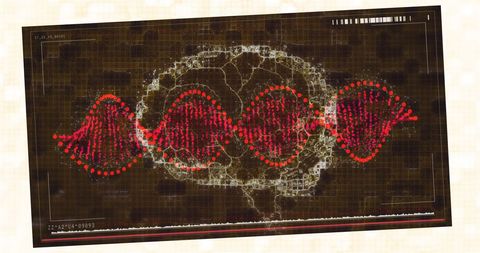 Intertwined brain and dna strand representing ai-driven genetic research