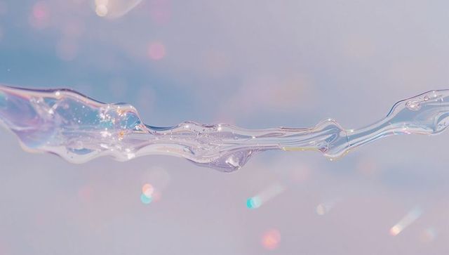 Iridescent flowing stream against soft pastel background