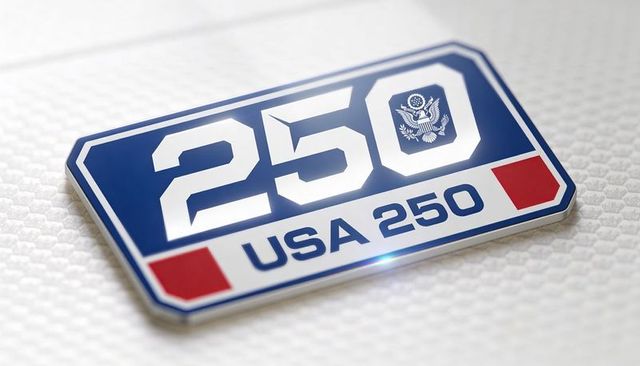 Usa 250 commemorative metallic badge with great seal celebrating 250th anniversary