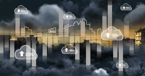 Data Cloud Integration over Urban Cityscape - Download Free Stock Images Pikwizard.com