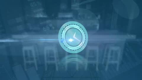 Futuristic Digital Clock and Interface Over Cityscape