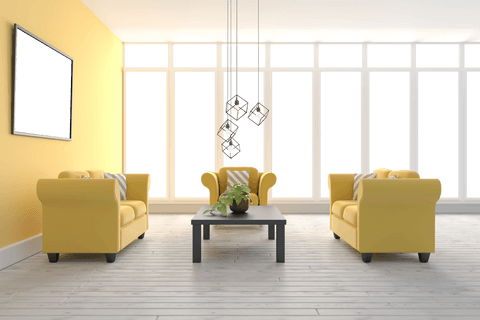 Stylish Transparent Living Room with Yellow Sofa Set - Download Free Stock Videos Pikwizard.com