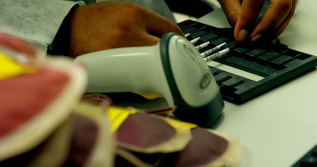 Pharmacist Using Barcode Scanner and Computer for Managing Supplies - Download Free Stock Images Pikwizard.com