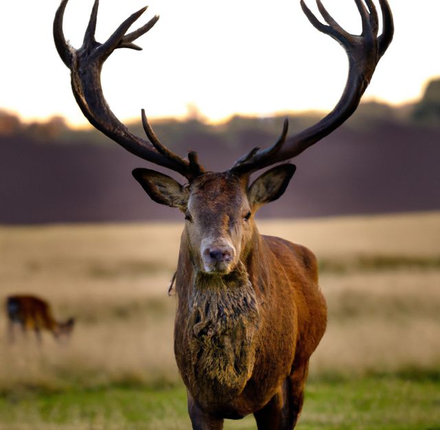 Image of close up of stag with antlers in field background - Download Free Stock Photos Pikwizard.com