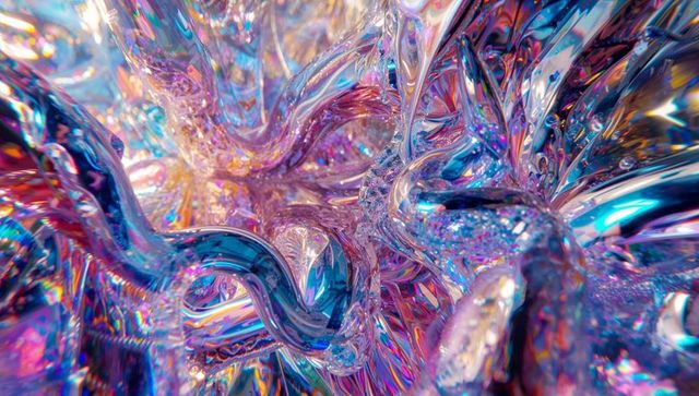 Iridescent Abstract AI Art with Vibrant Crystal Ribbons