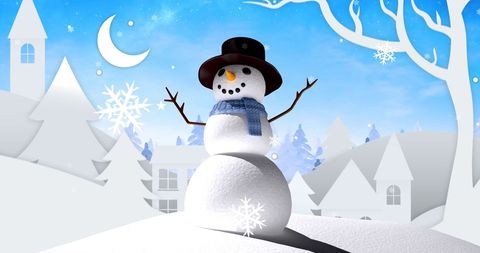 Cheerful Snowman in a Winter Wonderland - Download Free Stock Images Pikwizard.com