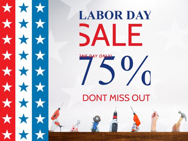 Labor Day Sale Advertisement with Patriotic Theme and Tools - Download Free Stock Templates Pikwizard.com