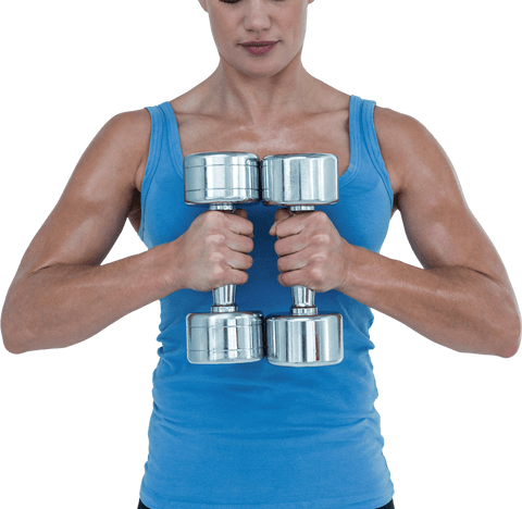 Transparent background woman holding dumbbells exercising