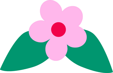 Pink five petal flower with leaves on transparent background