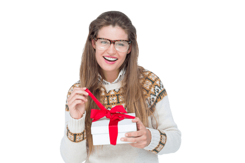 transparent happy hipster holding gift in casual sweater - Download Free Stock Videos Pikwizard.com
