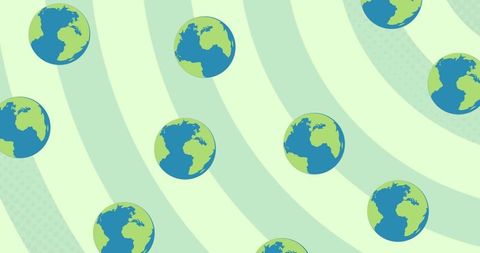 Globe Pattern on Green Spirals Representing Sustainability and Ecology