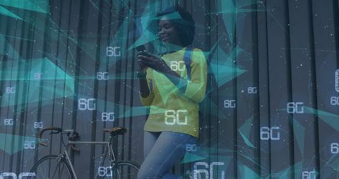 Modern Connectivity African American Woman Using Smartphone Near Bike