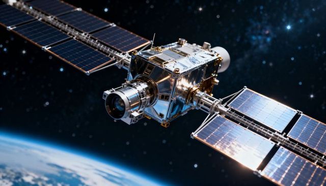 CubeSat Camera Capturing Earth in Low Orbit with Reflective Solar Panels
