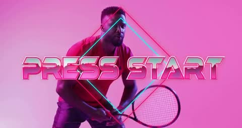 Dynamic Athlete With Tennis Racket and Neon Retro Text Effect