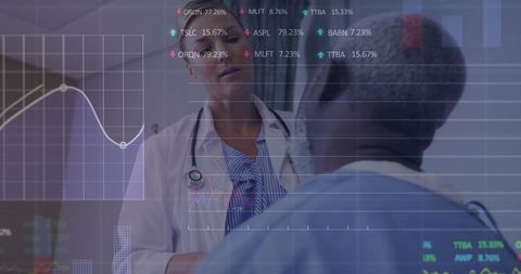 Medical Professional Analyzing Stock Market Trends in Healthcare Environment