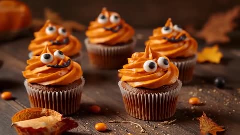 Fall-Themed Chocolate Cupcakes with Spooky Decoration