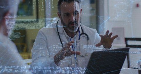 Doctor Explaining Medical Data on Augmented Reality Display During Patient Consultation