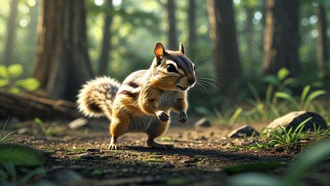 Lively Chipmunk Exploring Forest Floor Brimming with Natural Life