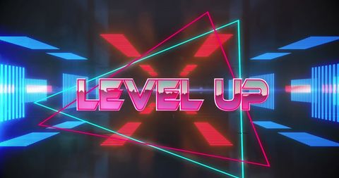 Retro neon level up digital gaming background