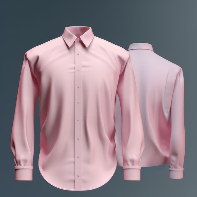 Front and back view of an elegant pink dress shirt. Useful for online clothing stores, fashion catalogs, and professional attire promotions. Ideal for showcasing product details and highlighting the stylish and formal design of men's clothing.