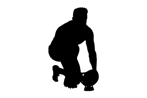 Transparent silhouette of male rugby player on white background