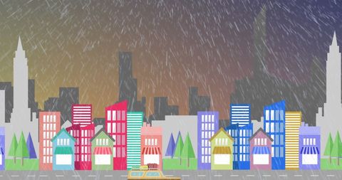 Colorful Cityscape in Rainy Weather - Download Free Stock Images Pikwizard.com