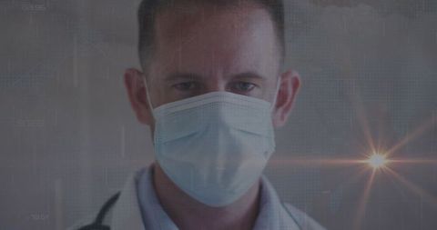 Medical Doctor in Clinic with Digital Data Overlay in Focused Setting