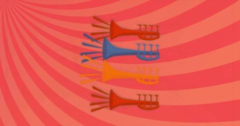 Vibrant Retro Horns on Radial Pink and Red Sunburst Background