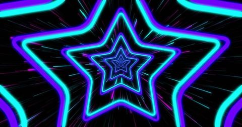 Futuristic Neon Star Tunnel with Radiating Light Streaks