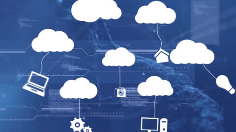 Digital Cloud Network Data Illustration with Technology Icons