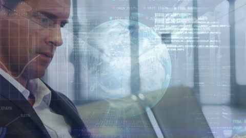 Businessman Analyzing Digital Data in Server Room