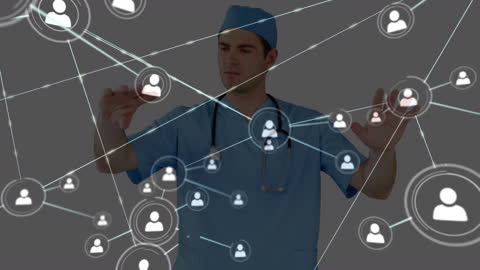 Surgeon Interacting with Virtual Network Technology