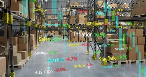 Warehouse with Digital Financial Graph Overlay - Download Free Stock Images Pikwizard.com
