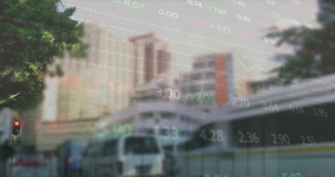 Abstract Stock Market Data Over City Landscape
