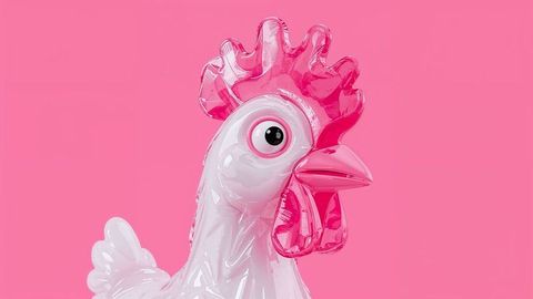Glossy Inflatable Chicken Figure with Pink Background