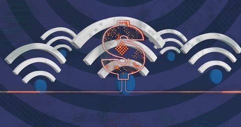 Digital transaction concept with wifi and dollar symbol
