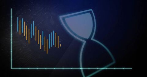 Futuristic Data Visualization with Neon Hourglass and Bar Graph