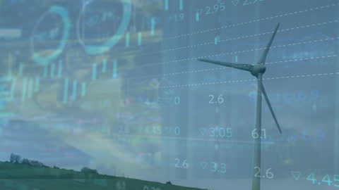 Wind Turbine with Financial Data Overlay: Renewable Energy Investment Concept